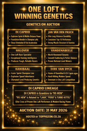 ACTIVE AUCTION - ONE LOFT WINNING GENETICS - FROM 27 MAY TO SUNDAY 31 MAY 2026 (ENDING FROM 14:30)